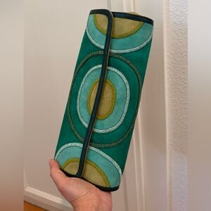 Maliparmi Teal and Turquoise Suede Circle-Pattern Clutch